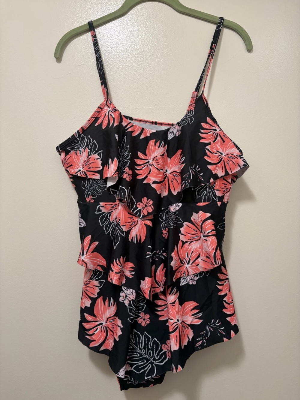 Coral and black Floral Ruffle One-Piece Swimsuit  size 3xl